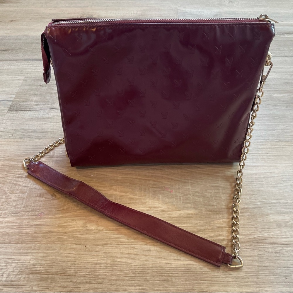 Red Wine Maroon Playboy Crossbody Bag Purse Embossed Bunny Gold - Picture 5 of 9